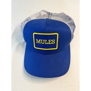 Vintage MULES Baseball Trucker Hat Cap Embroidered Foam Mesh Blue Yellow 80's